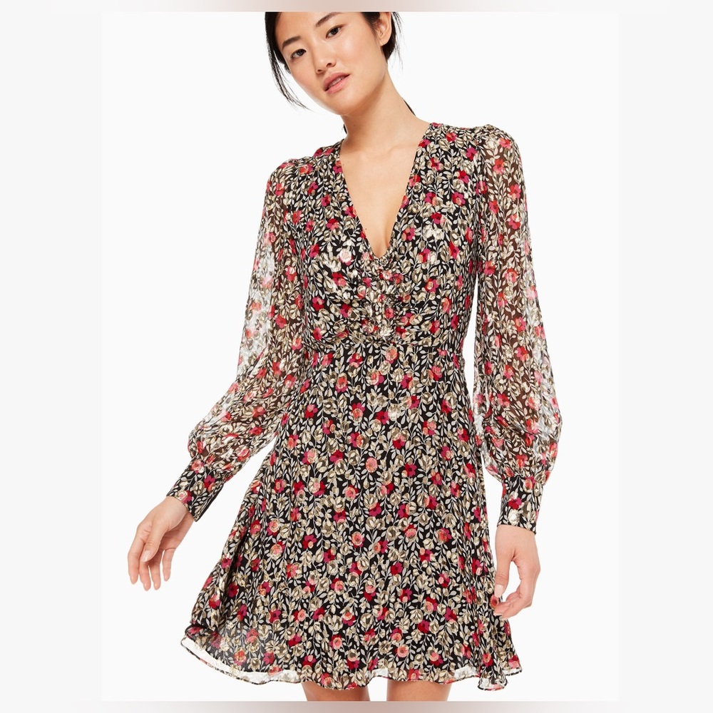 NWT $428 Kate Spade Floral Park Clip Dot Silk Dress